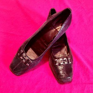 AMALFI by Rangoni Green Snake Leather Horsebit Square Toe Loafers Sz 8 EUC